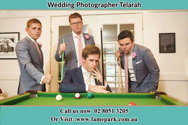 The Groom and his groomsmen playing billiards Telarah