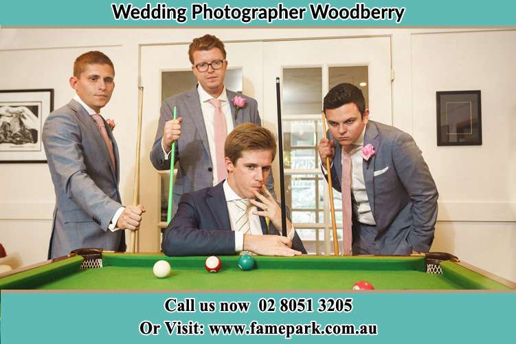 Photo of the Groom with his groomsmen playing billiard Woodberry NSW 2322